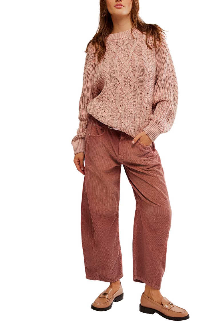 Frankie Cable Cotton Sweater, Alternate, color, MISTY ROSE