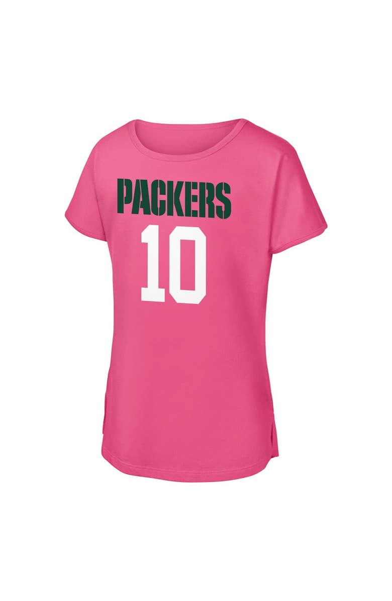 Outerstuff Girls Youth Outerstuff Jordan Love Pink Green Bay Packers Player Name & Number T-Shirt, Alternate, color, Pink