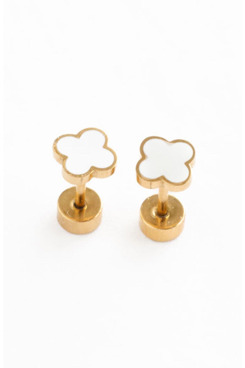 Quatrefoil Stud Earrings, Main, color, White