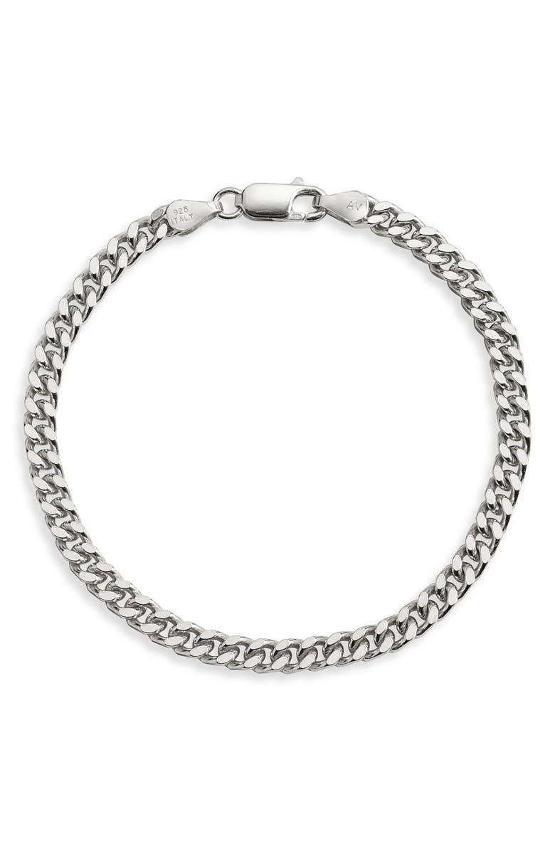 Argento Vivo Sterling Silver Men's Flat Cuban Chain Bracelet, Main, color, 