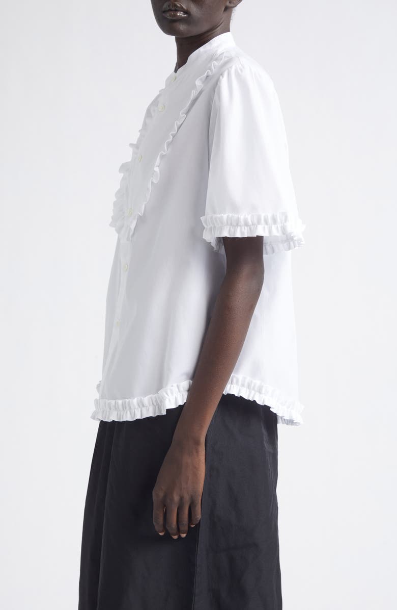 Noir Kei Ninomiya Ruffle Trim Cotton Broadcloth Button-Up Shirt, Alternate, color, White