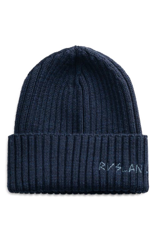 Ruslan Baginskiy Monogram Embroidered Merino Wool Beanie In Blue