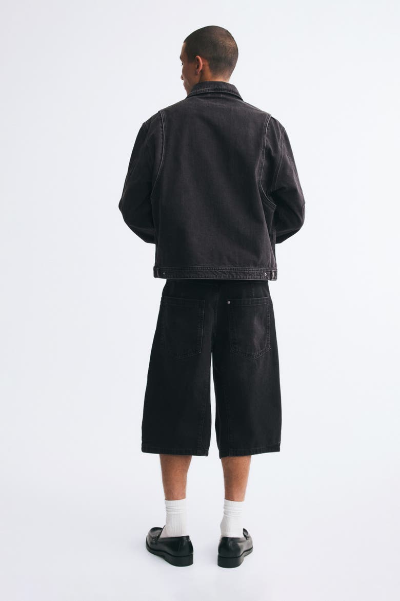 Baggy Barrel-Leg Denim Shorts, Alternate, color, Denim black