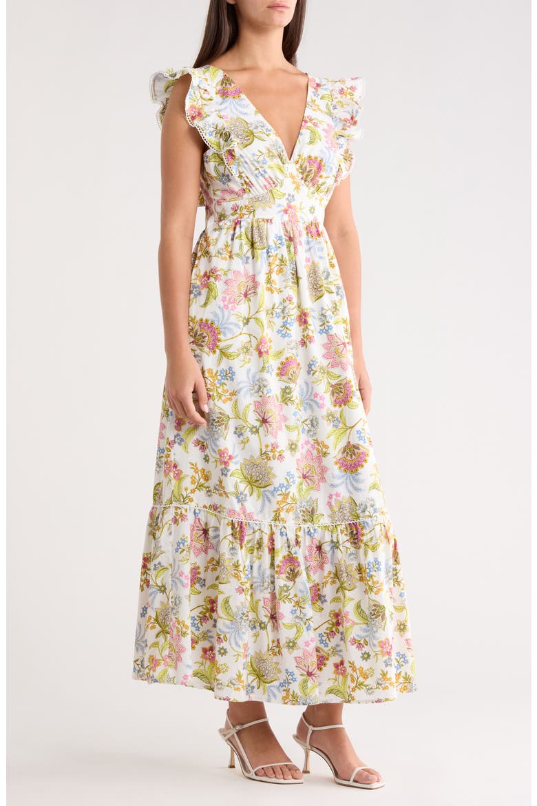 Pany Floral Ruffle Maxi Dress, Alternate, color, PINK-GREEN-BLUE