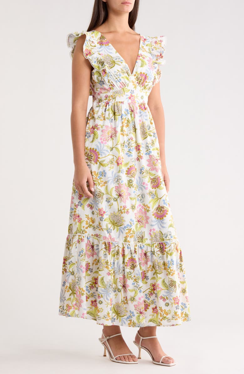 SUGARLIPS Pany Floral Ruffle Maxi Dress, Alternate, color, Pink-Green-Blue