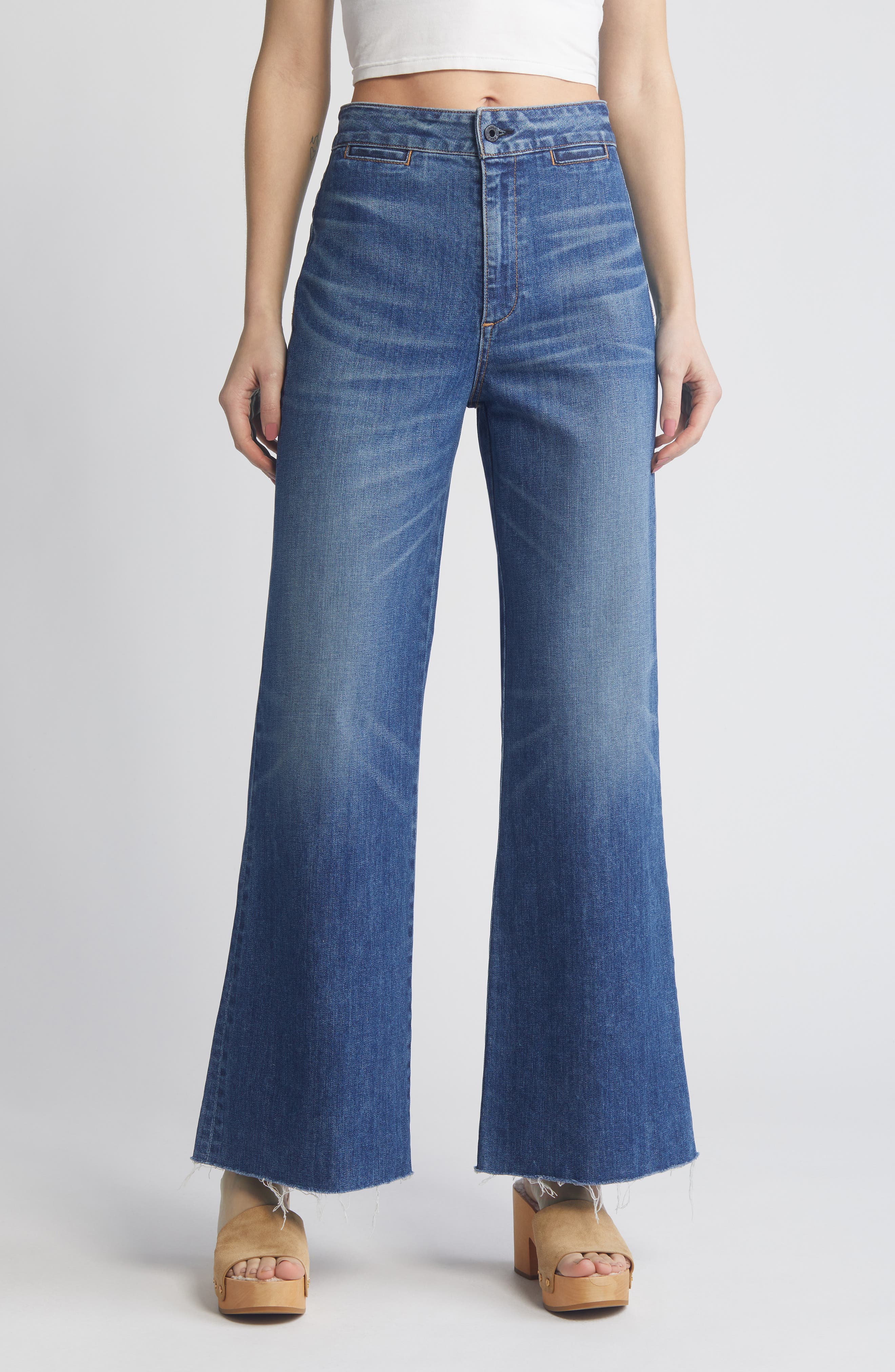 ASKK NY Brighton Raw Hem High Waist Wide Leg Jeans