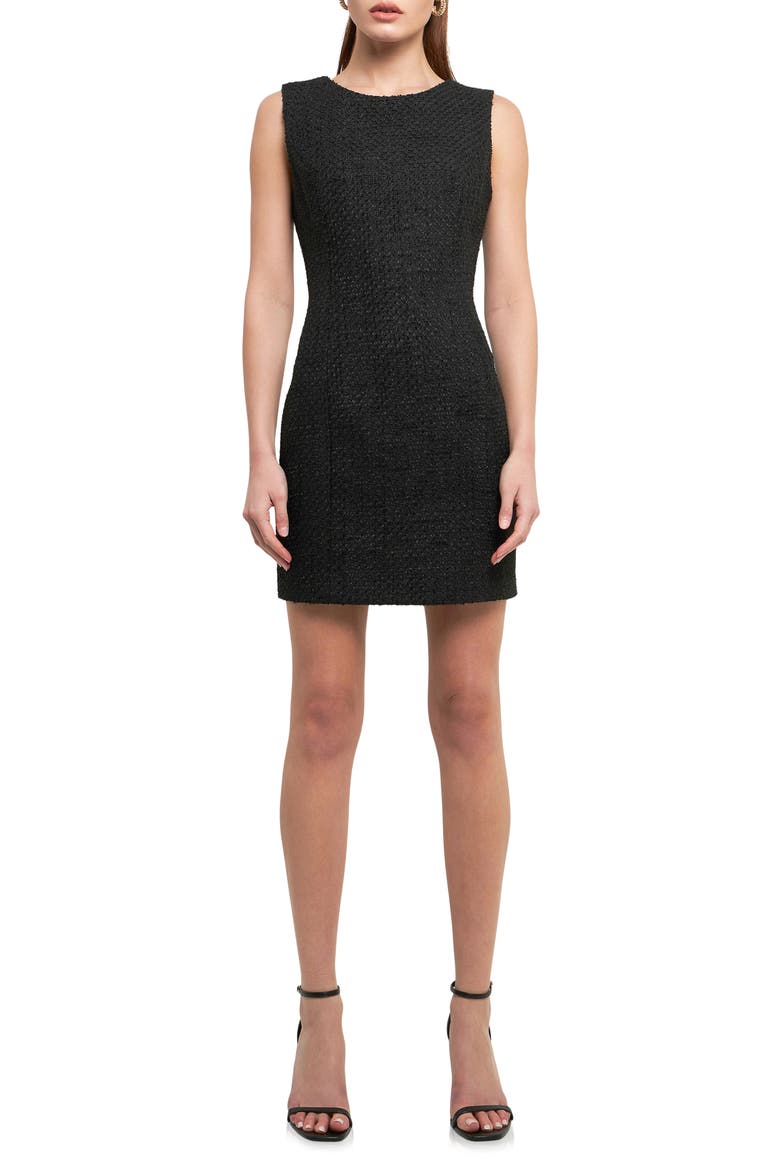 Sleeveless Tweed Dress, Main, color, BLACK