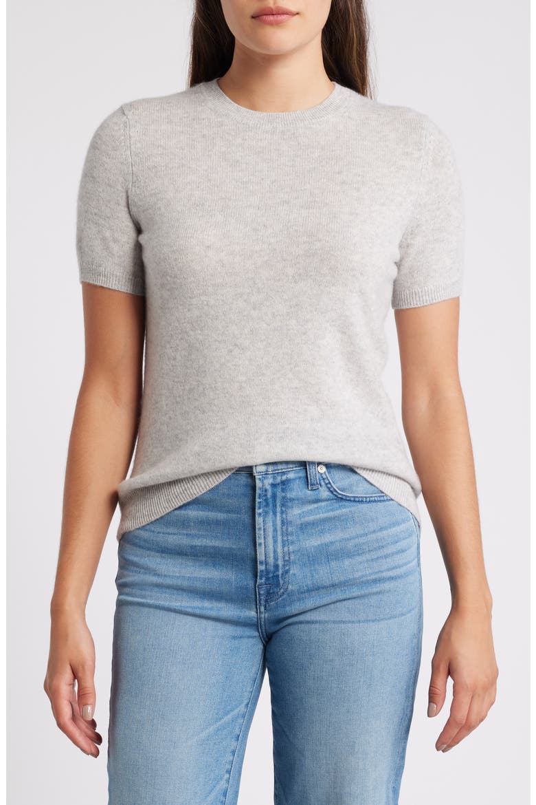 Short Sleeve Wool & Cashmere Sweater, Main, color, GREY LIGHT HEATHER