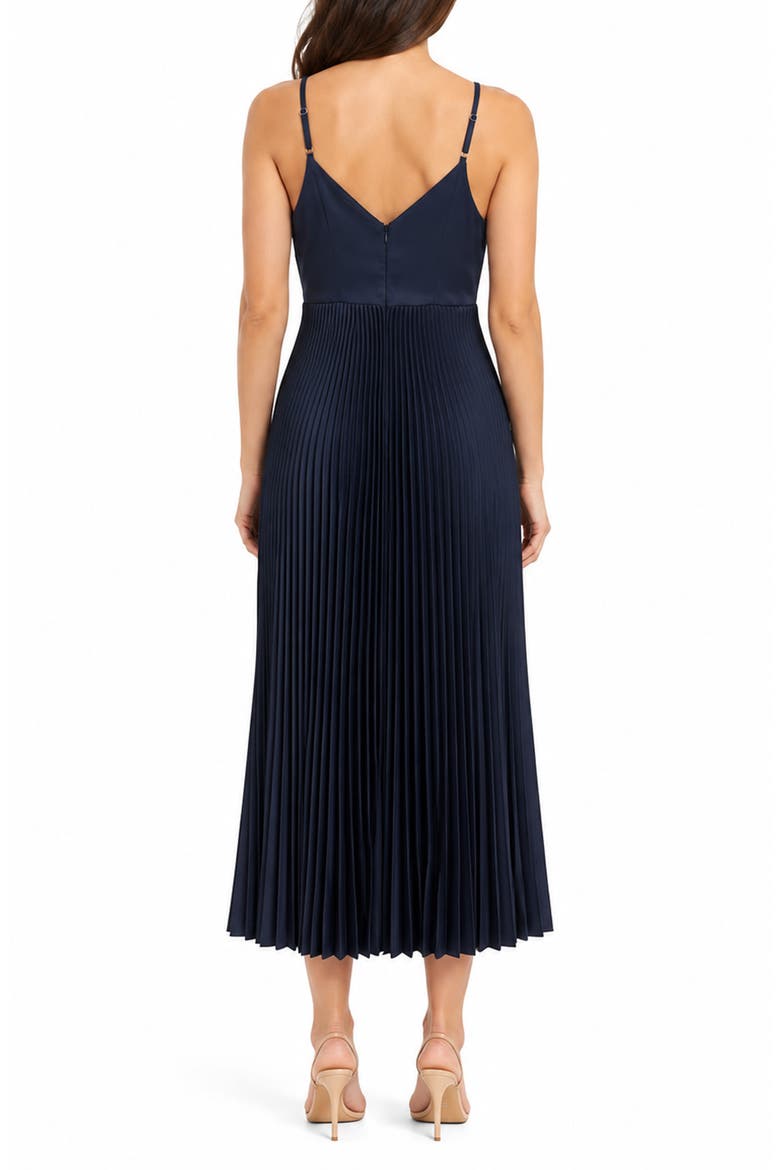 Pleated Satin Midi Dress, Alternate, color, DEEP NAVY