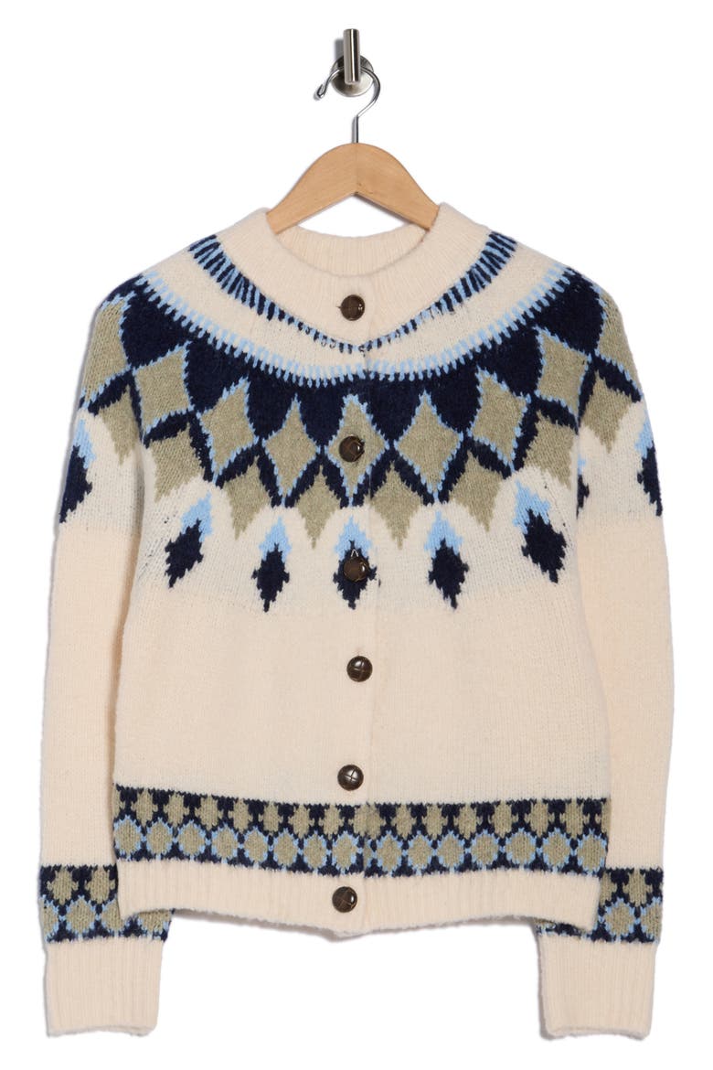 Fair Isle Cardigan, Alternate, color, CREME/ NAVY