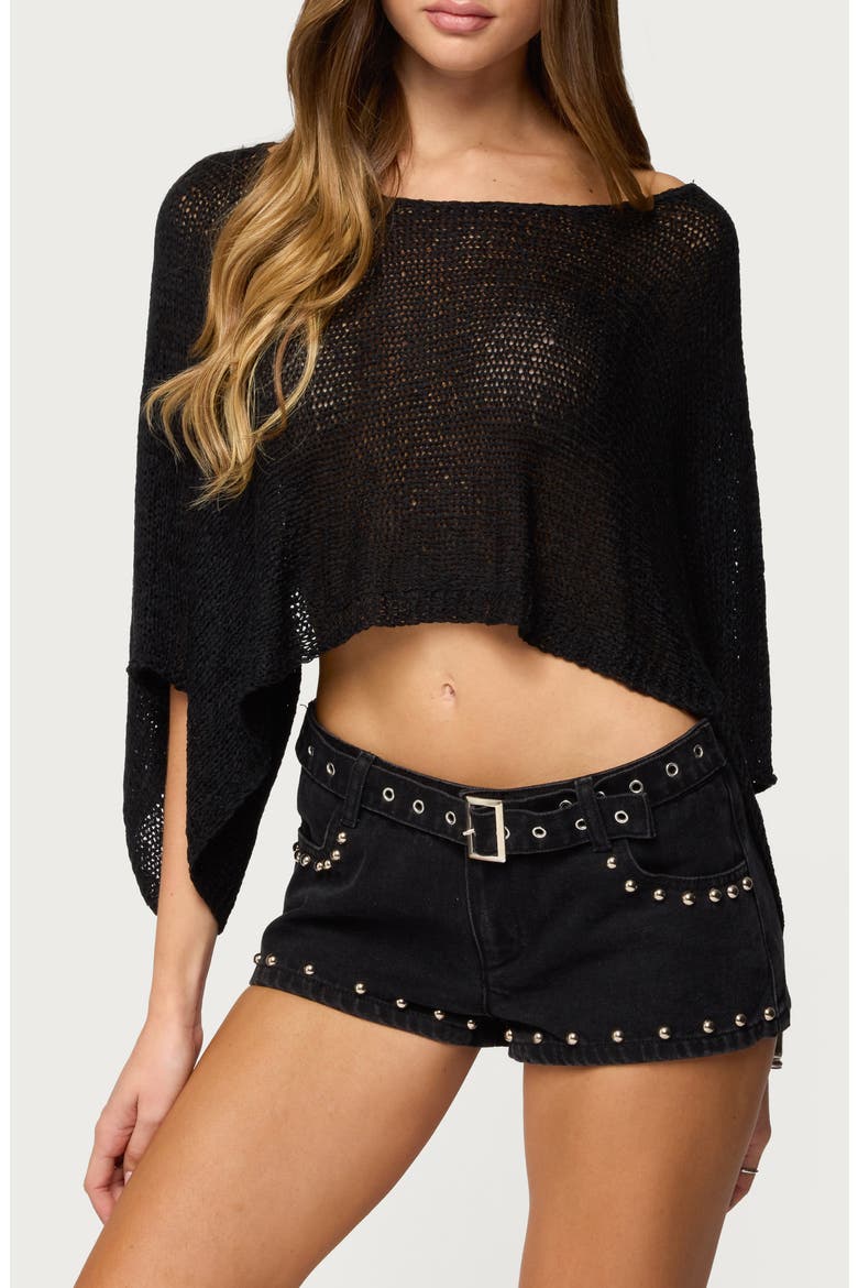 Laline Loose Knit Crop Top, Main, color, BLACK