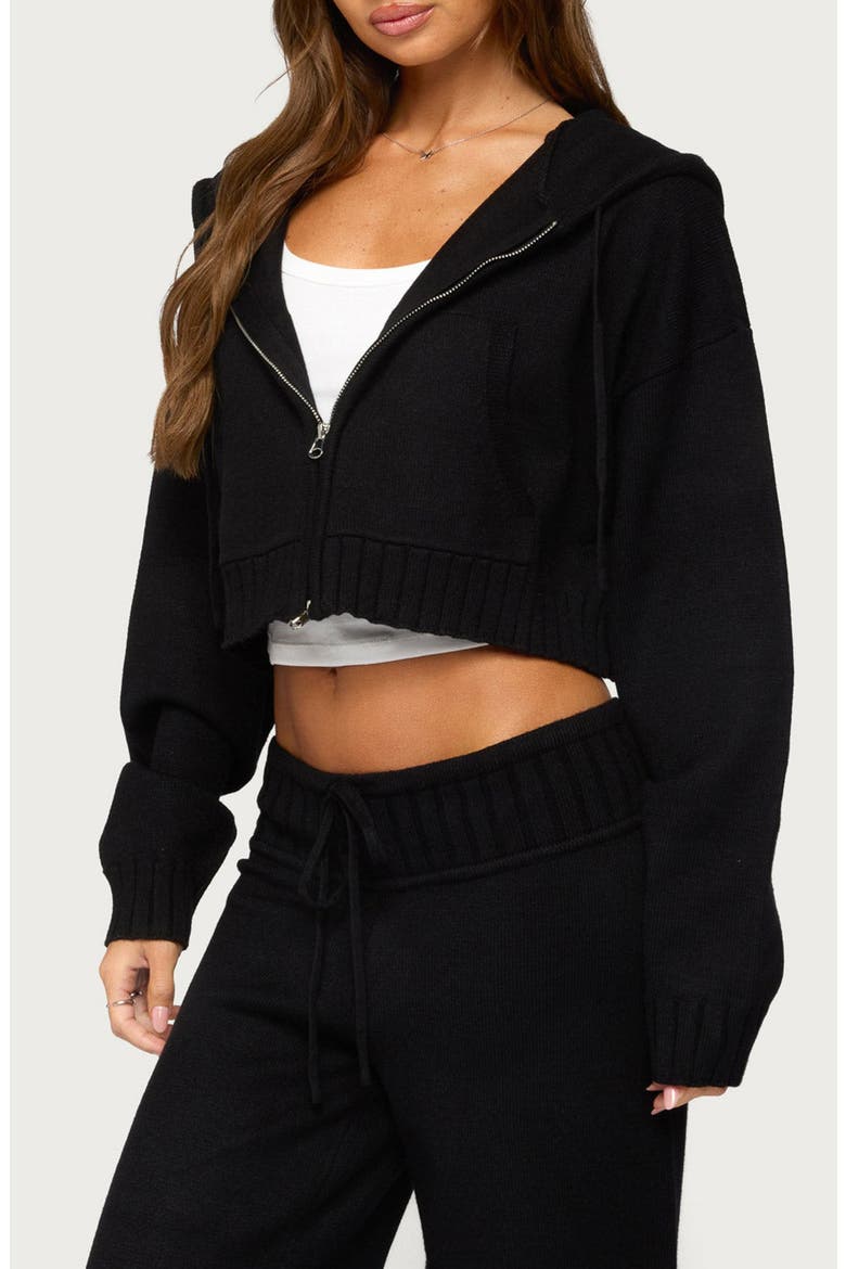 Russell Crop Hooded Zip Sweater, Alternate, color, BLACK