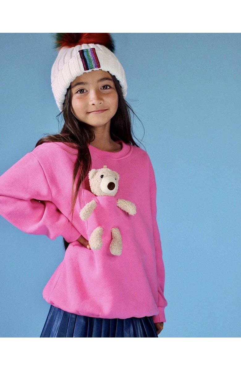 Lola + The Boys Teddy Buddy Bear Crewneck, Alternate, color, Pink