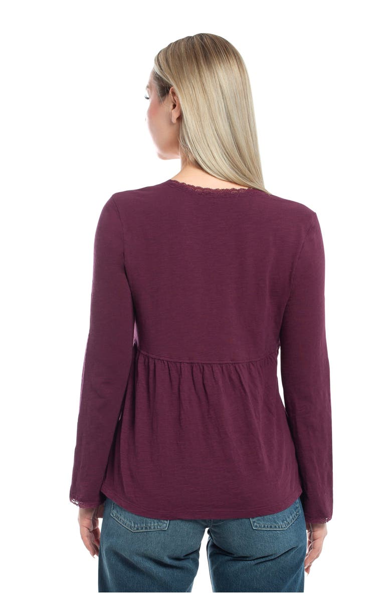 WILT Clothing V-Neck Long Sleeve Empire Seam Trapeze Tee with Lace Trims, Alternate, color, Black