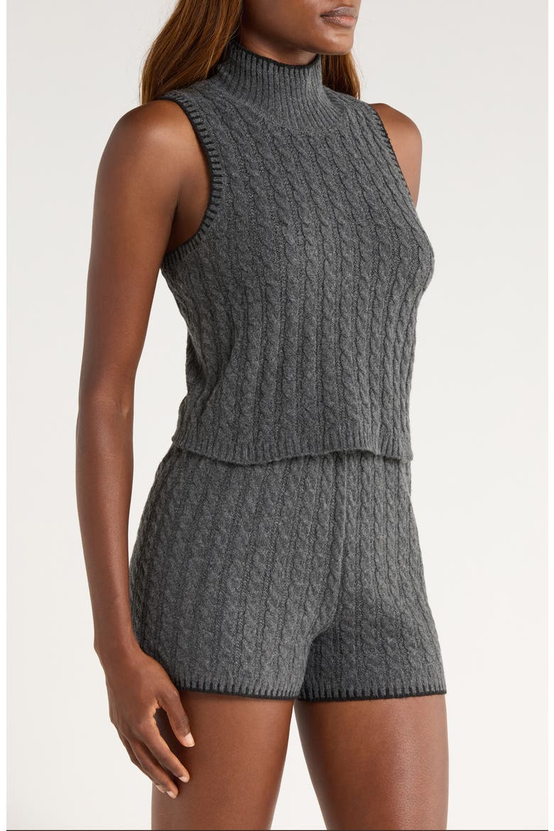 Zariah Cable Sleeveless Mock Neck Sweater, Alternate, color, CHARCOAL HEATHER