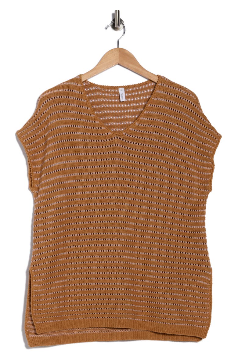 Open Knit Dolman Sleeve Split Seam Sweater, Alternate, color, CAMEL/ PINK