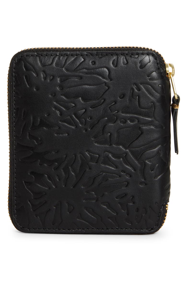Forest Embossed Leather Zip Wallet, Alternate, color, BLACK
