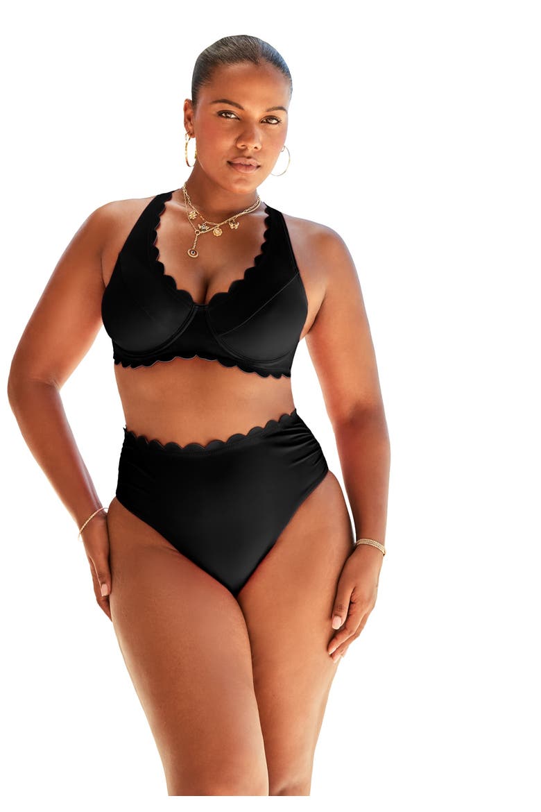 Scallop Trim Underwire Bikini Top, Main, color, Black