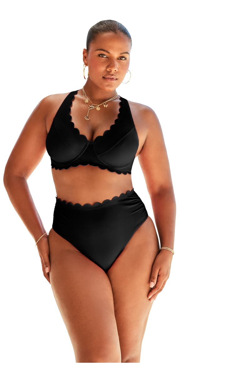 Swimsuits for All Scallop Trim Underwire Bikini Top, Main, color, Black