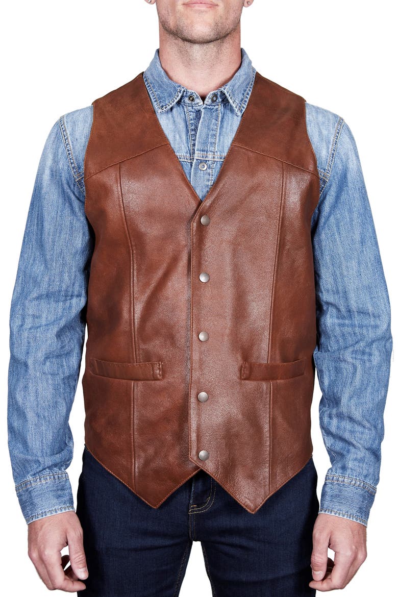 Vintage Leather Vest, Main, color, COGNAC