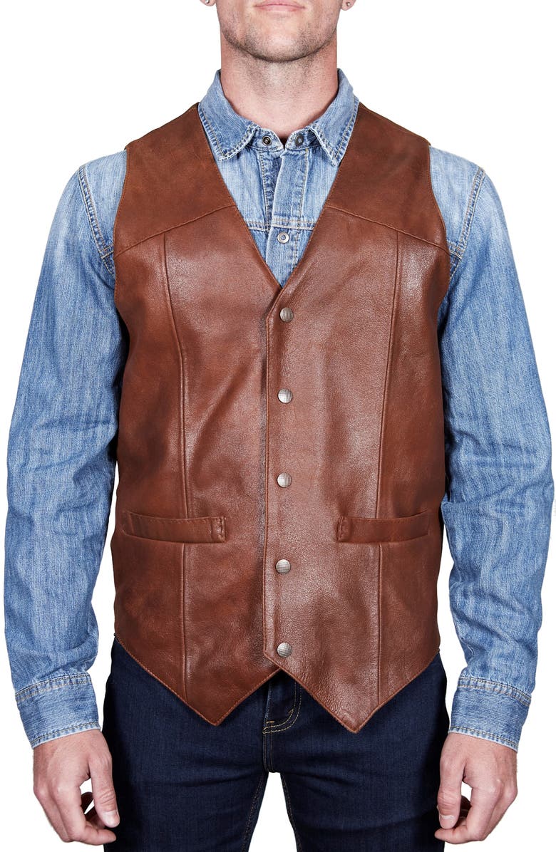 Missani Le Collezioni Vintage Leather Vest, Main, color, Cognac