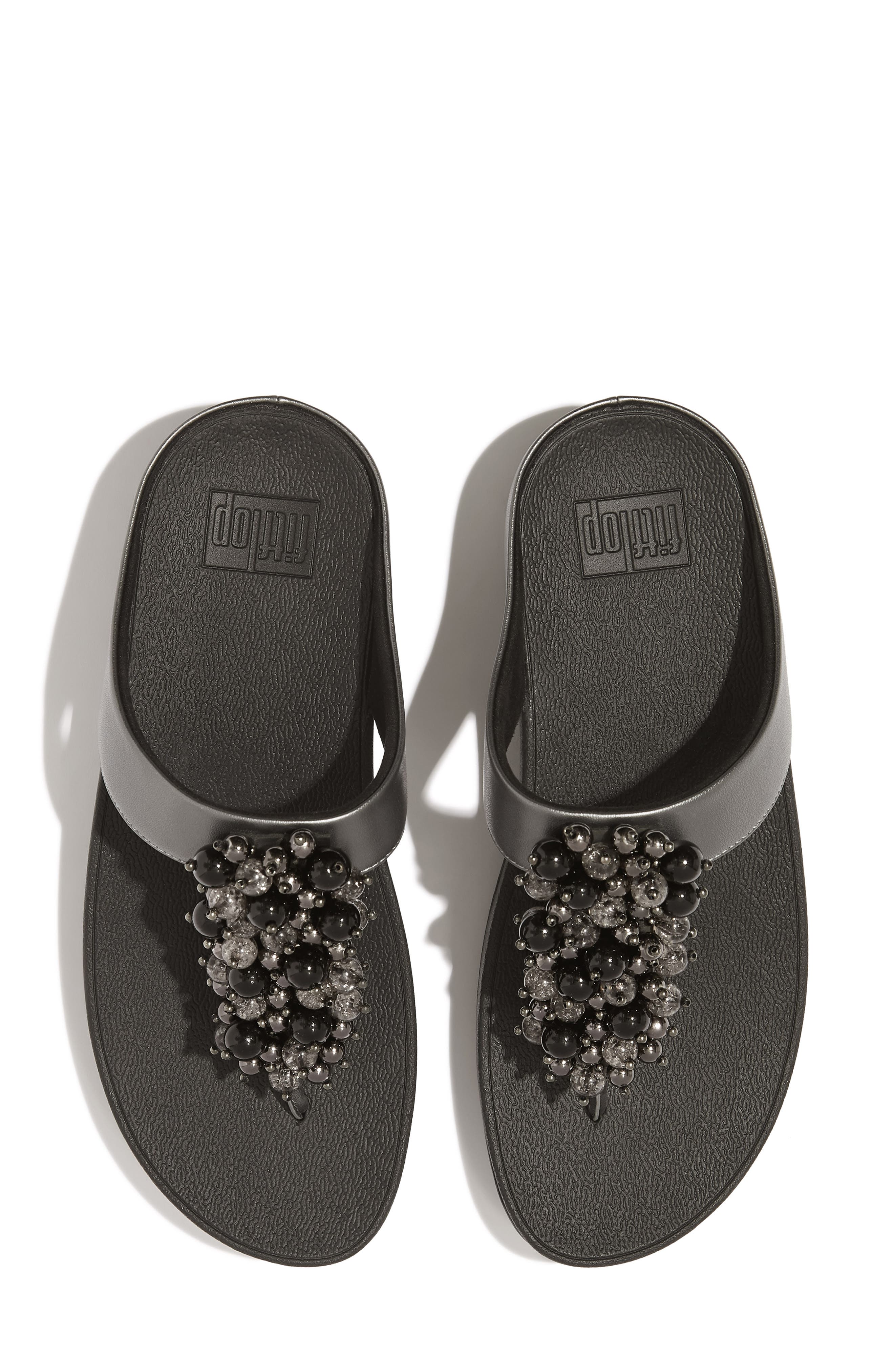 Fino Bauble-bead toe-post sandals, Alternate, color, PEWTER BLACK