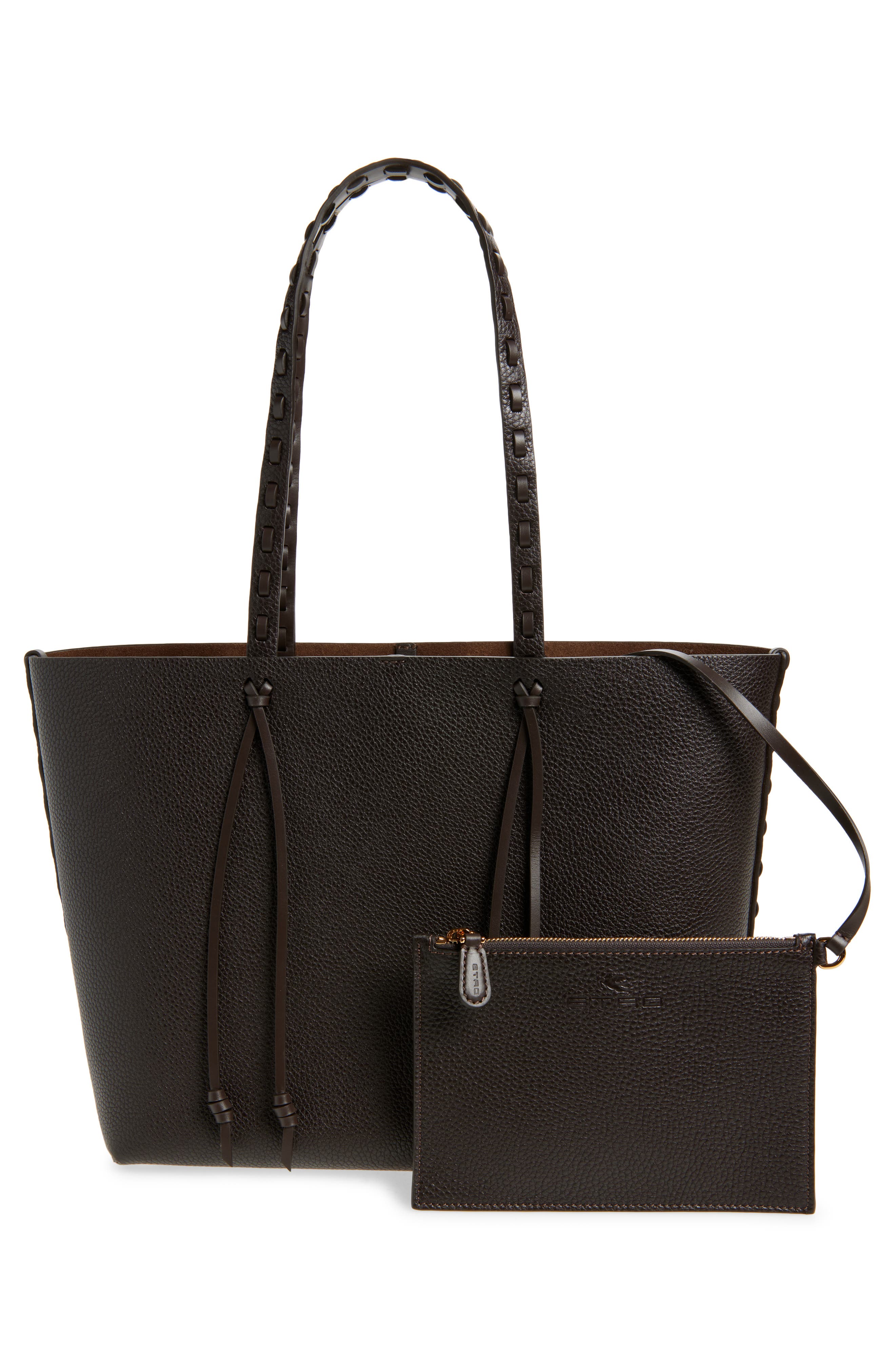 Etro Shopping Essential Leather Tote, Alternate, color, Brown