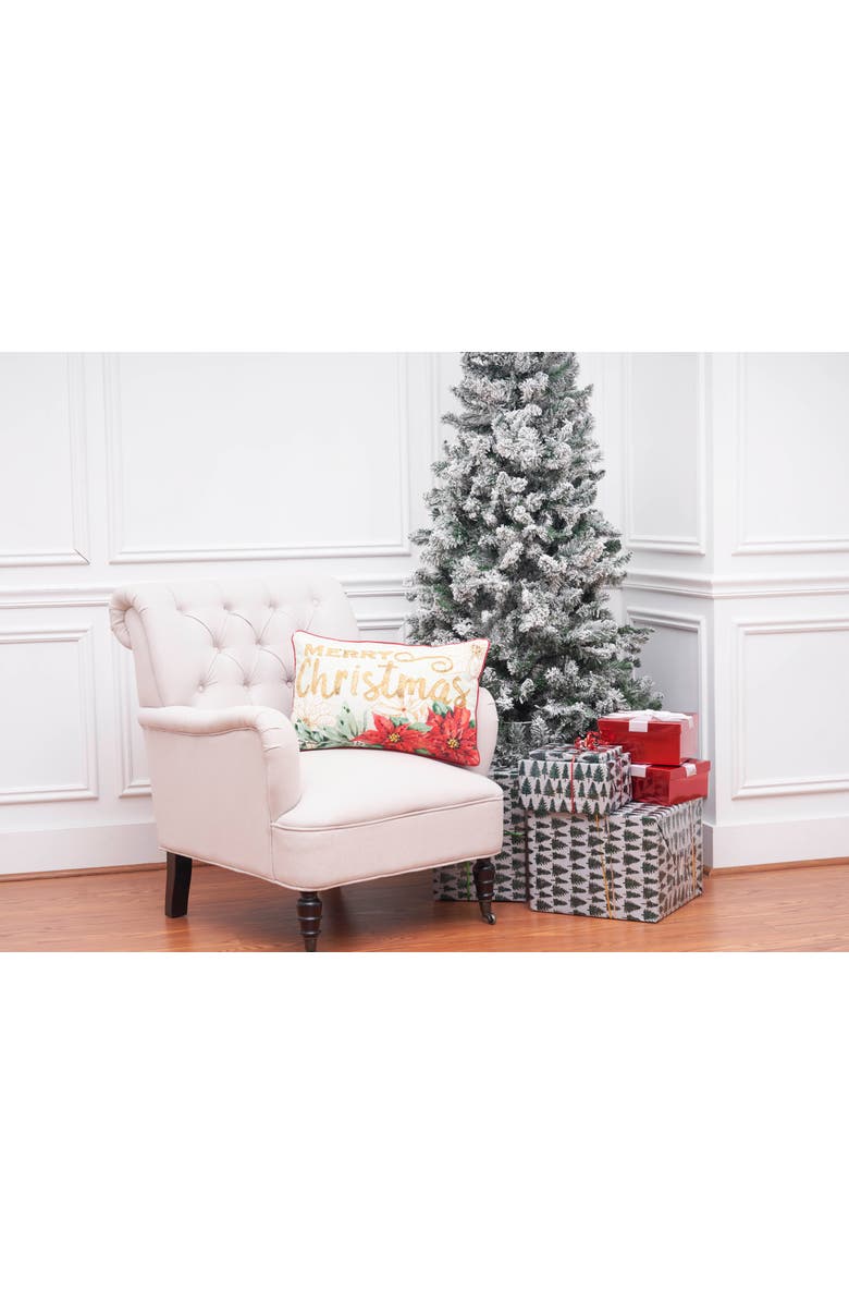C&F Home Poinsettia "Merry Christmas" Cotton Blend Accent Throw Pillow 14" x 22", Alternate, color, Off-White