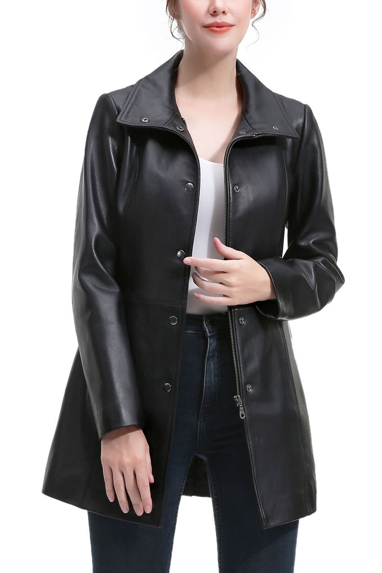 Ivy Leather Car Coat, Alternate, color, Black