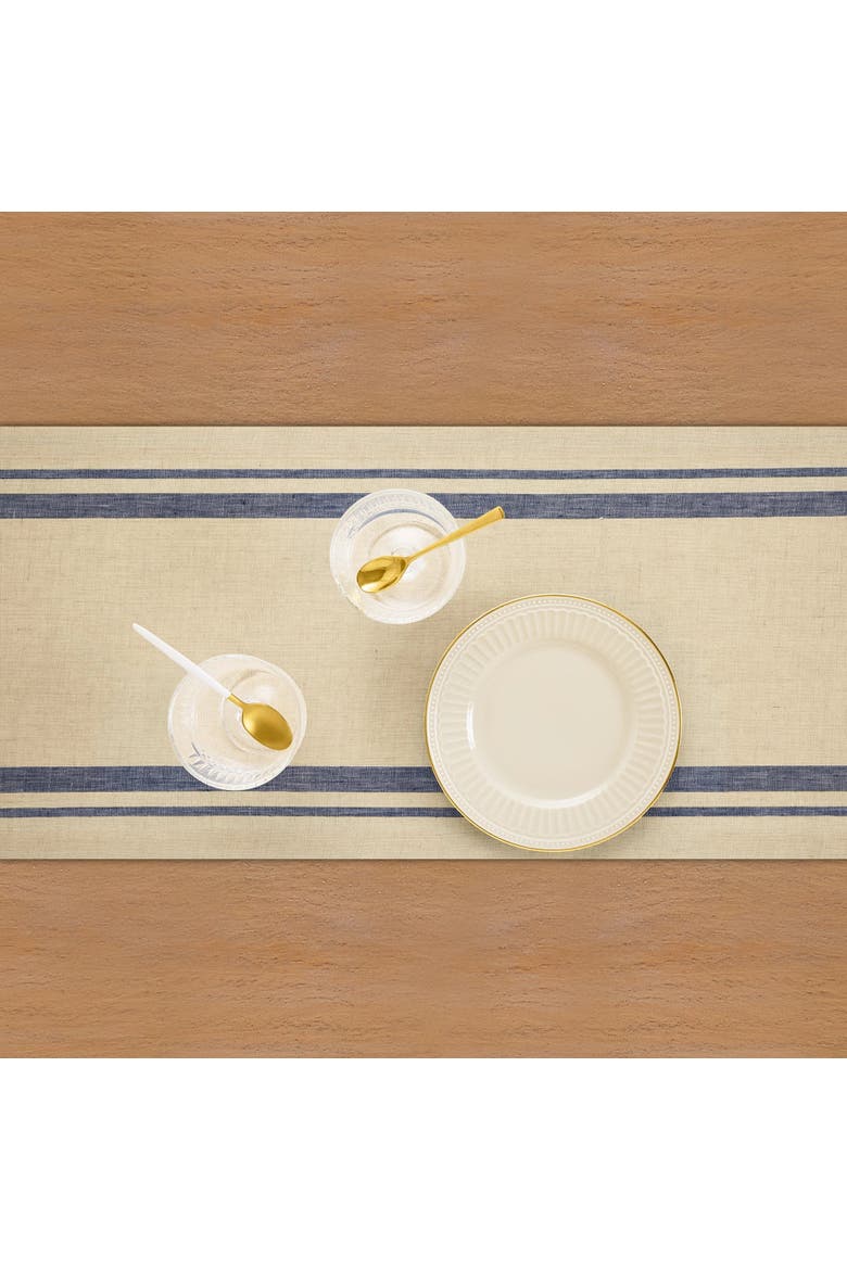 Linen Table Runner - French Stripe, Alternate, color, Navy and Natural