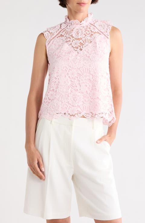 Mock Neck Sleeveless Lace Top