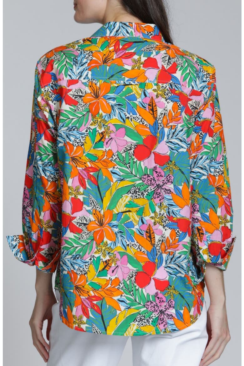 Print Cotton Button-Up Shirt, Alternate, color, PINKORANGE MULTI