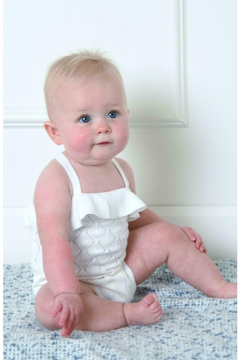 Baby Ruffle Sweater Romper, Infant, Alternate, color, White Diamond Pointelle