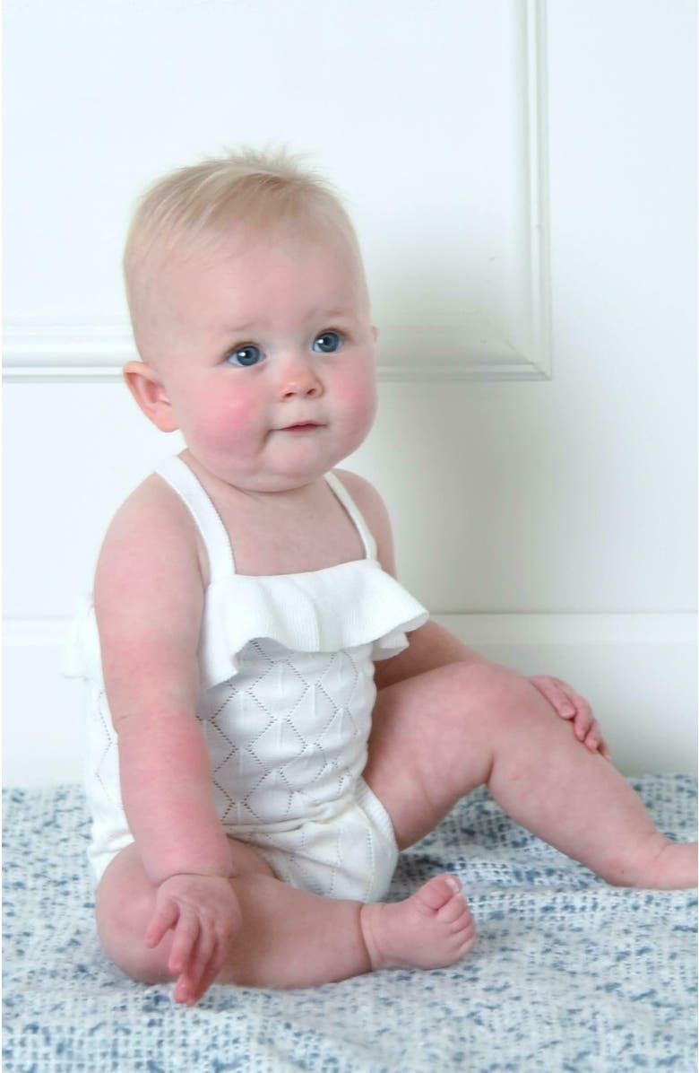 Hope & Henry Baby Ruffle Sweater Romper, Infant, Alternate, color, White Diamond Pointelle