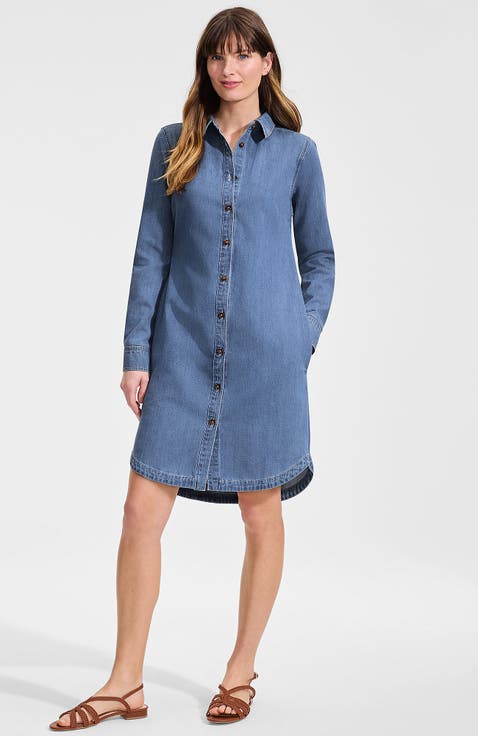 Linen Long Sleeve Button Front Shirt Dress