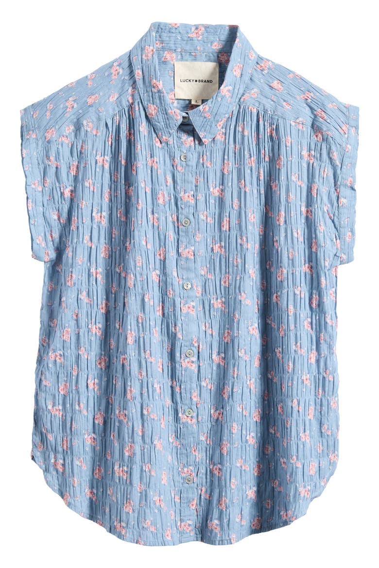Floral Stretch Cotton Button-Up Shirt, Alternate, color, BLUE FLORAL