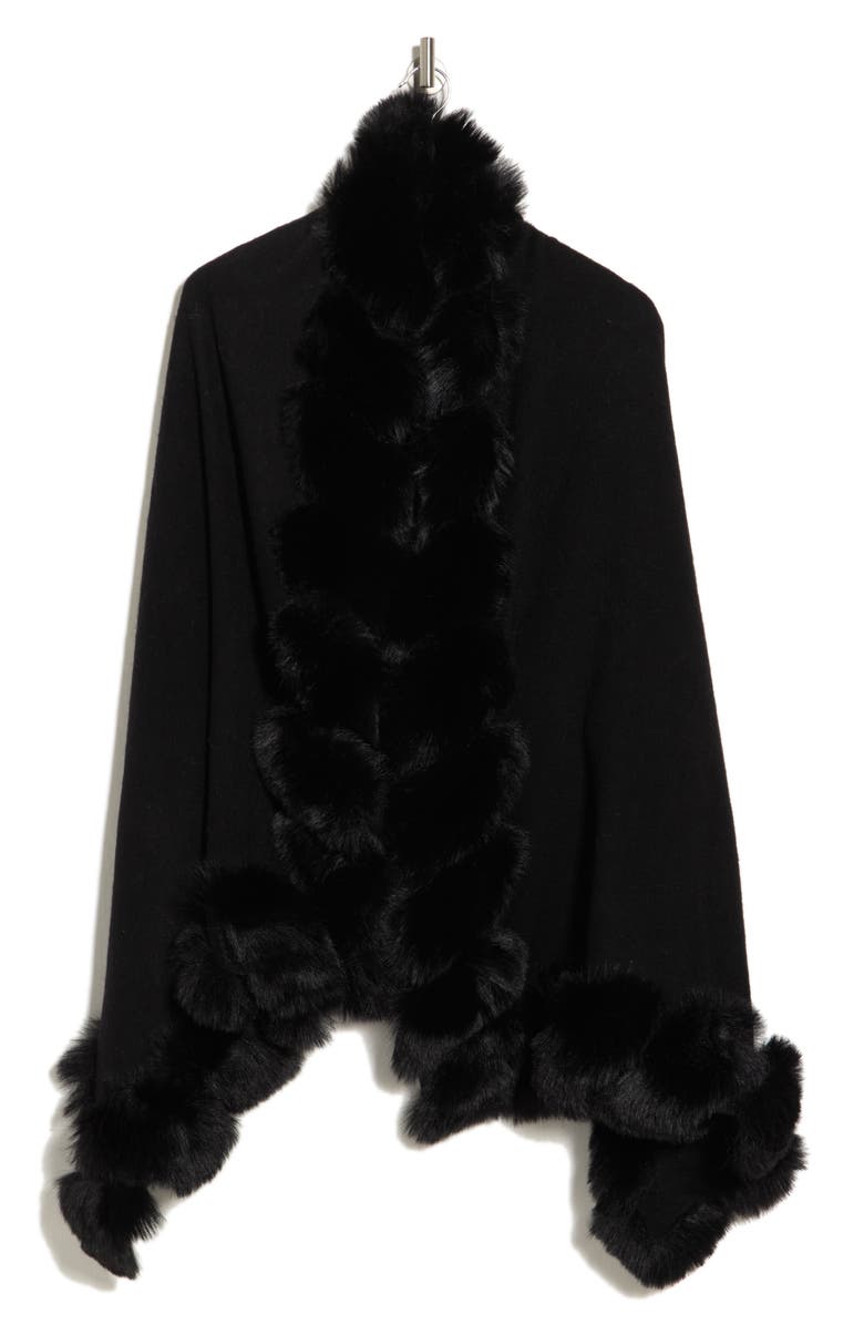 La Fiorentina Faux Fur Trimmed Wrap, Alternate, color, Black