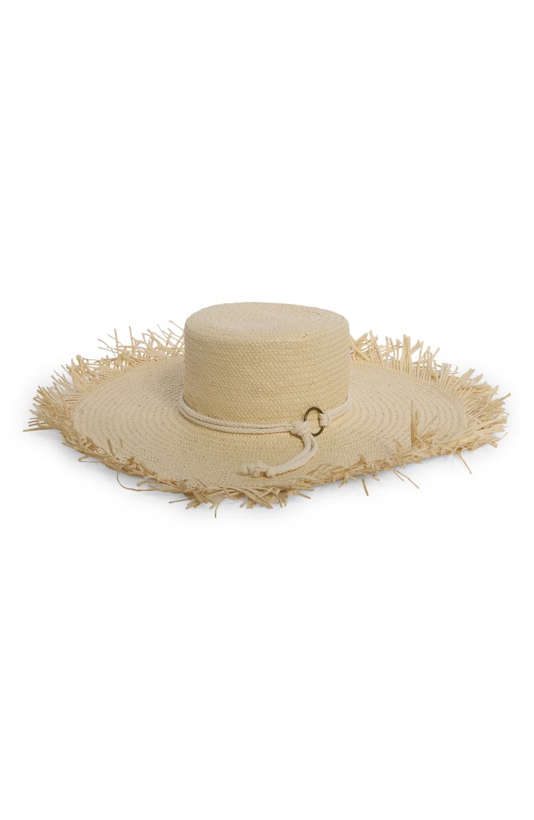 BCBG Solid Frayed Wide Brim Hat, Alternate, color, Natural