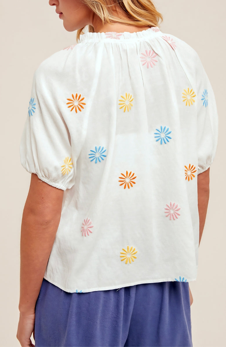 Knit and Lounge Embroidered Button-Up Blouse, Alternate, color, White Multicolor Floral