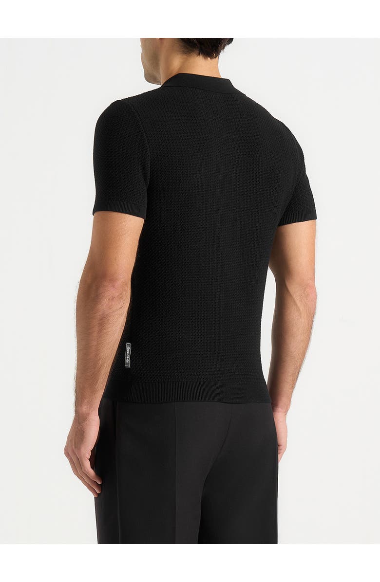 Manière De Voir Rowen Textured Knit Revere Polo Shirt, Alternate, color, Black