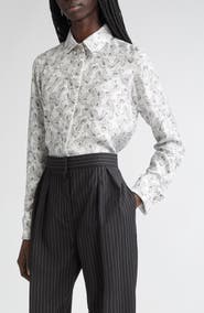 Max Mara Rodesia Bow Print Silk Twill Button-Up Shirt