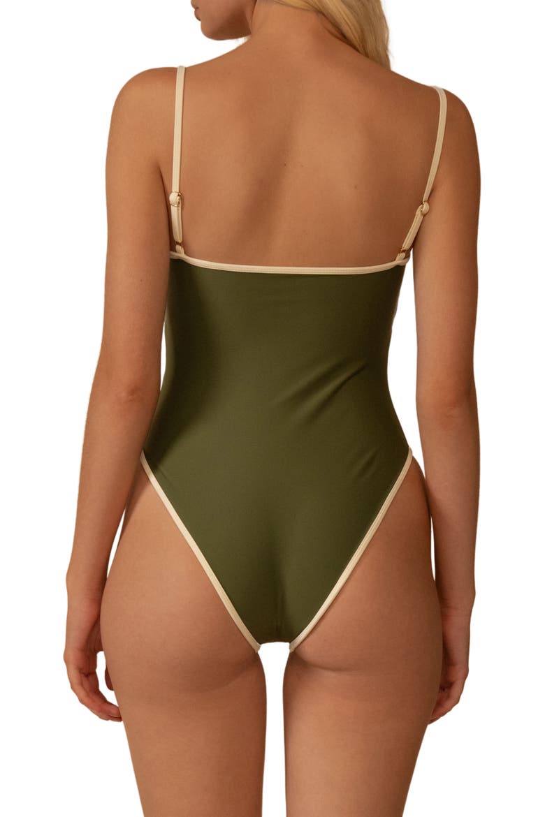 Jacelyn Binded One-Piece Swimsuit, Alternate, color, OLIVE CREAM BINDED