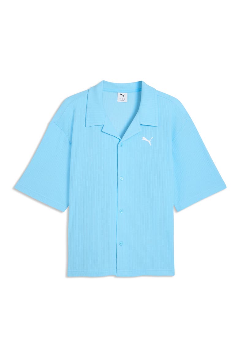 Wardrobe Essentials Waffle Knit Boxy Button-Up Shirt, Alternate, color, VIBRANT BLUE