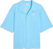PUMA Wardrobe Essentials Waffle Knit Boxy Button-Up Shirt