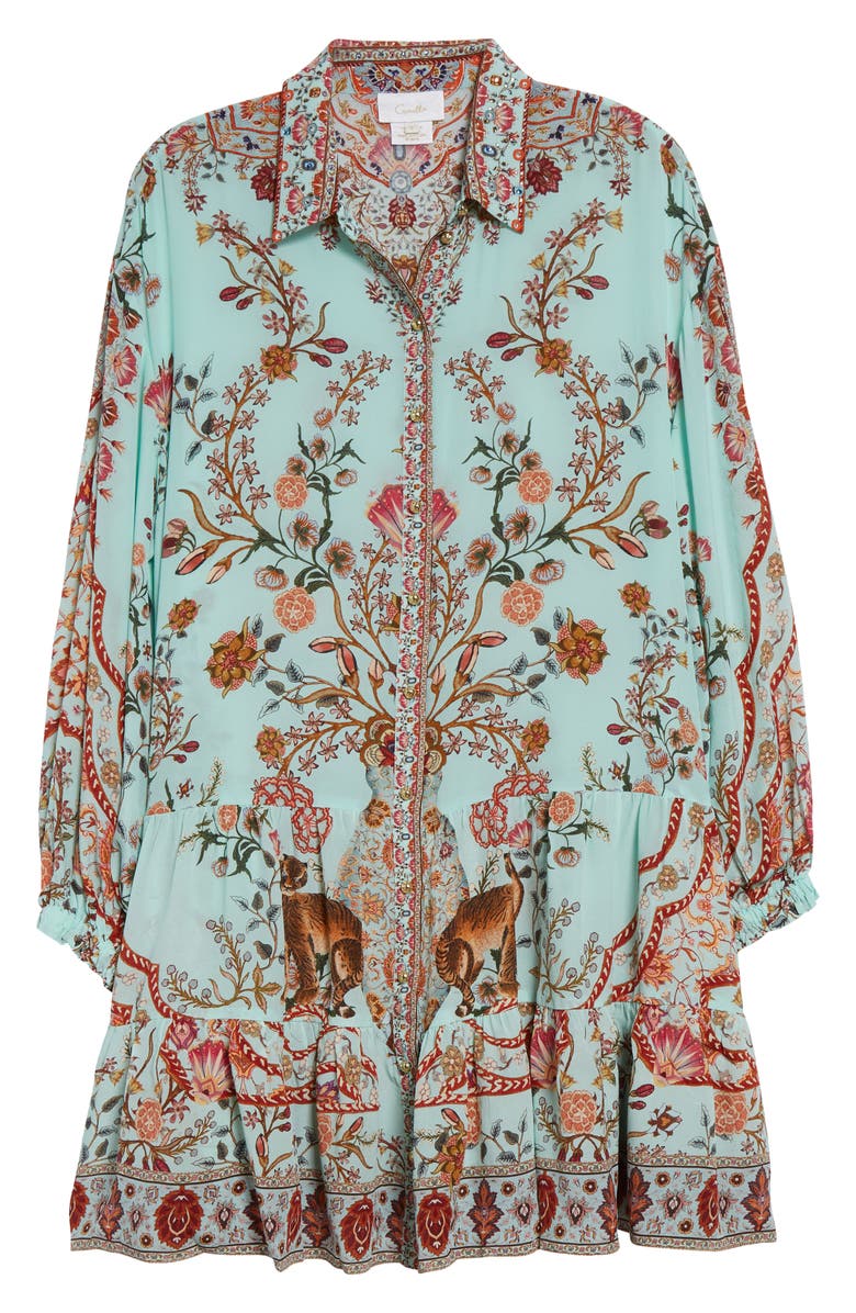 Camilla Weaving Worlds Long Sleeve Silk Shirtdress, Alternate, color, 