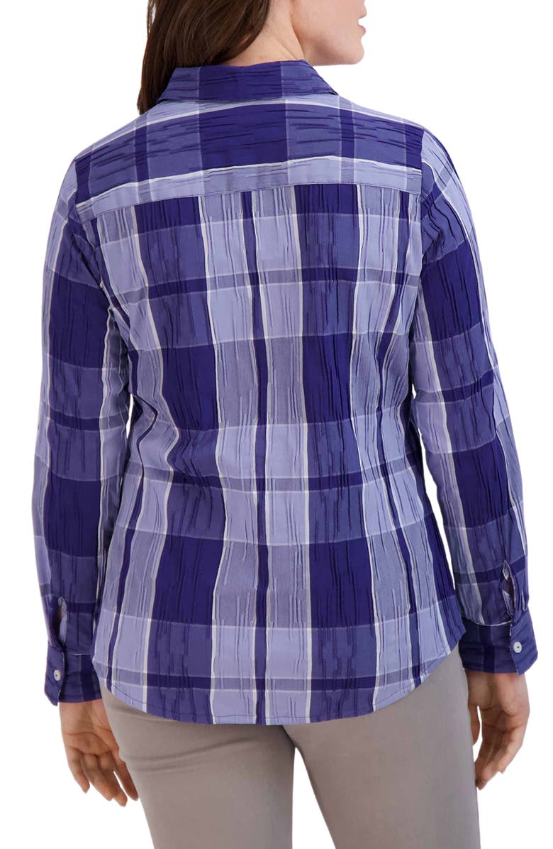 Foxcroft Zoey Plaid Cotton Blend Button-Up Shirt, Alternate, color, Blue Iris