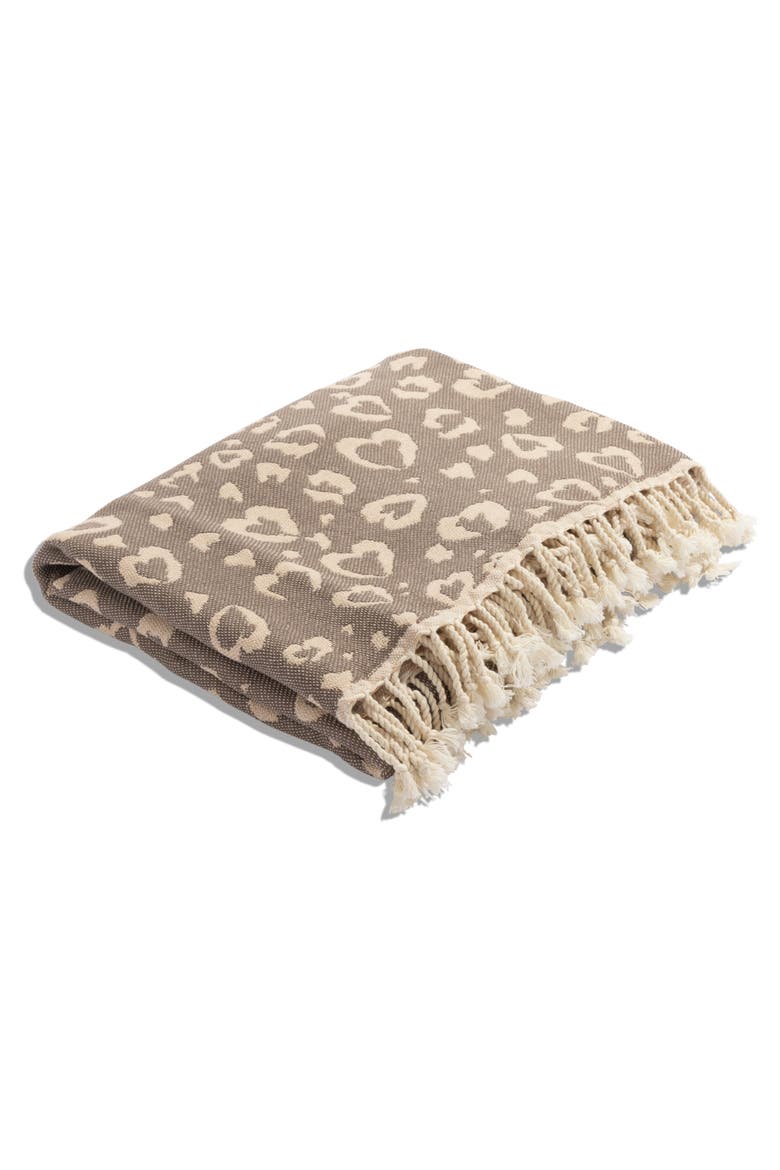 Leopard Heart Organic Cotton Medium Weight Throw Blanket, Alternate, color, Brown