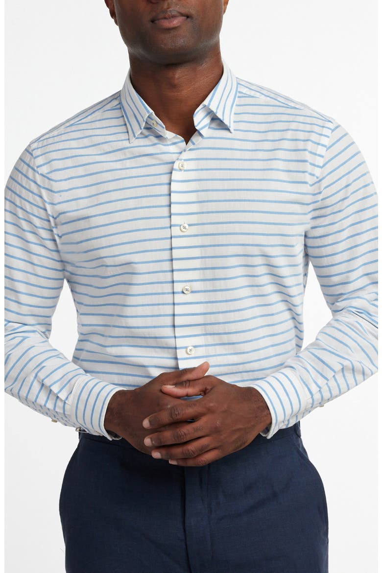 Barre Stripe Slub Cotton Button-Up Shirt, Main, color, WHITE/ BLUE