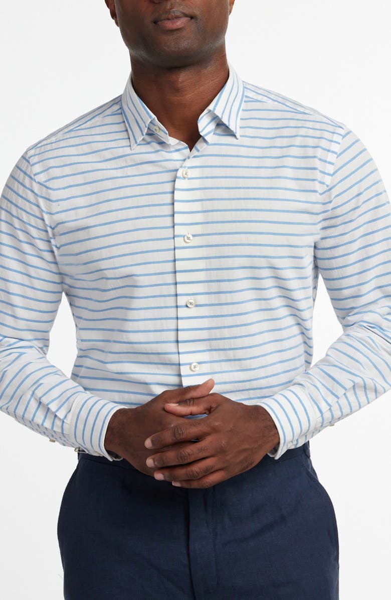 David Donahue Barre Stripe Slub Cotton Button-Up Shirt, Main, color, White/ Blue