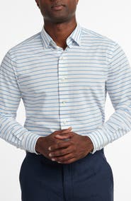 David Donahue Barre Stripe Slub Cotton Button-Up Shirt